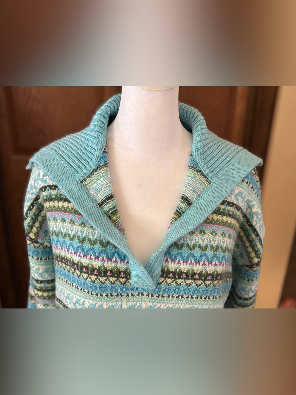 Talbots Johnny Collar Fair Isle Sweater - Picture 3 of 9